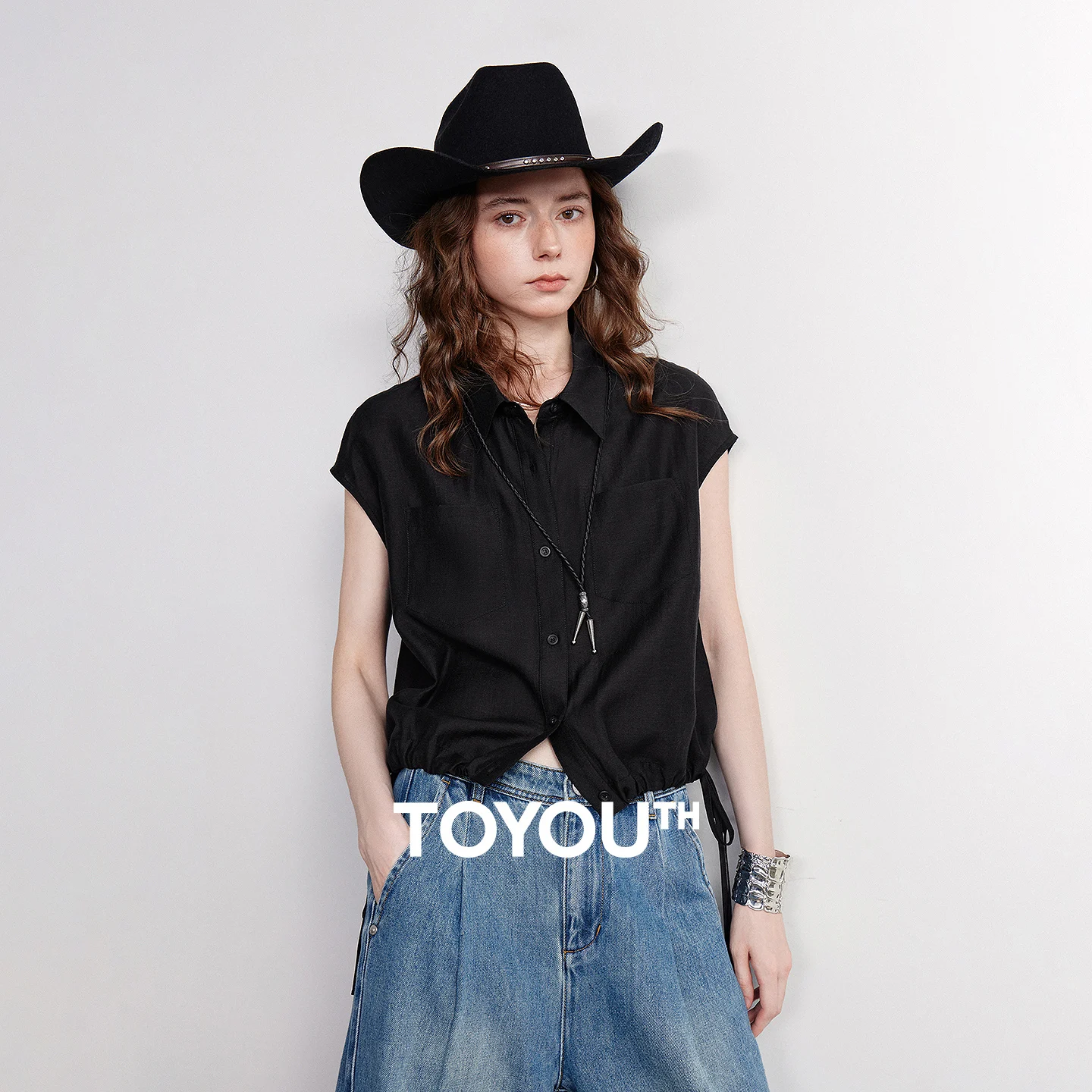 

TOYOUTH Women Acetate Blouse Shirt 2026 Summer New Lyocell Drawstring Waist Cinched Pullover Tops