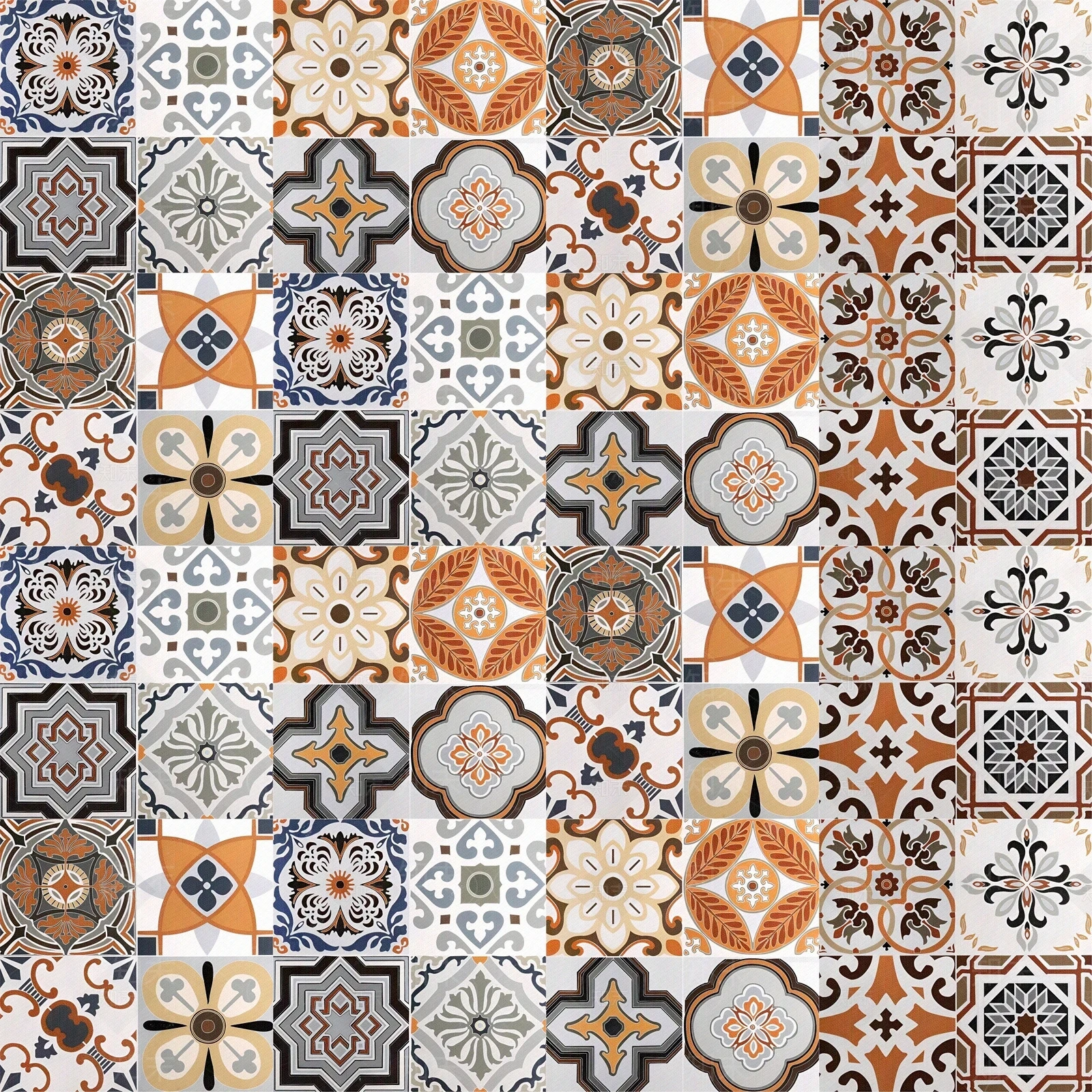 Customized geometric wallpaper 3D ceramic tile pattern homestay bedroom theme retro European style bedside wallpaper