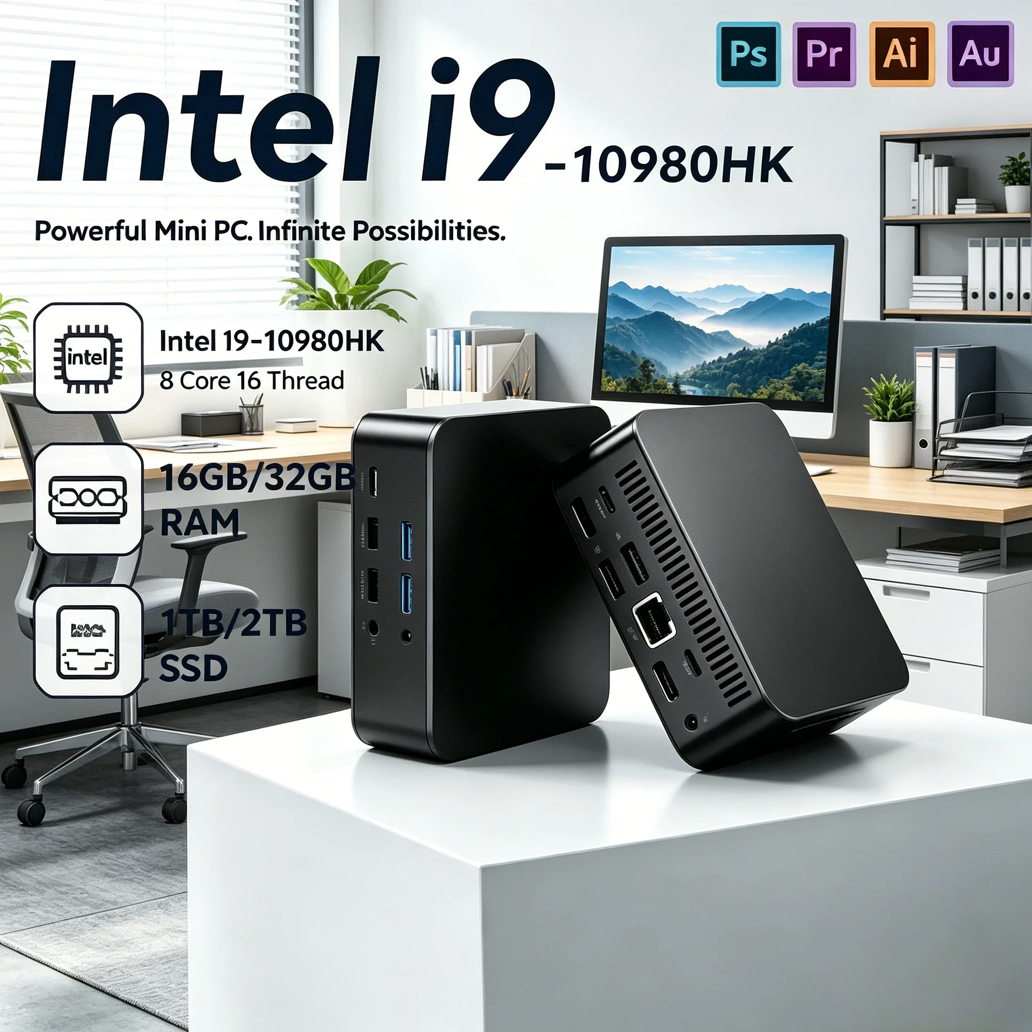 

Intel Core i9 10980HK Mini PC Windows 11 Pro 16GB RAM 1TB 2TB SSD WIFI6 BT5.2 4K HD Gaming Office Study Desktop Pro