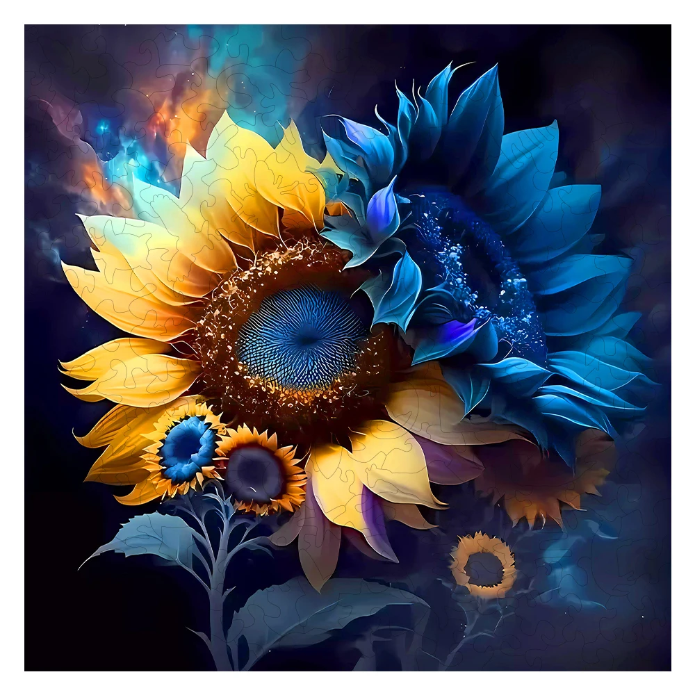 Quebra-cabeça de madeira de girassol - Distintivo - Presente criativo - Presente de aniversário - Jogo de festa - Quebra-cabeça decorativo