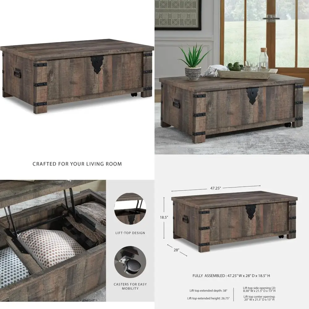 

Журнальный столик с подъемным верхом в деревенском стиле темно-коричневом и черном цвете