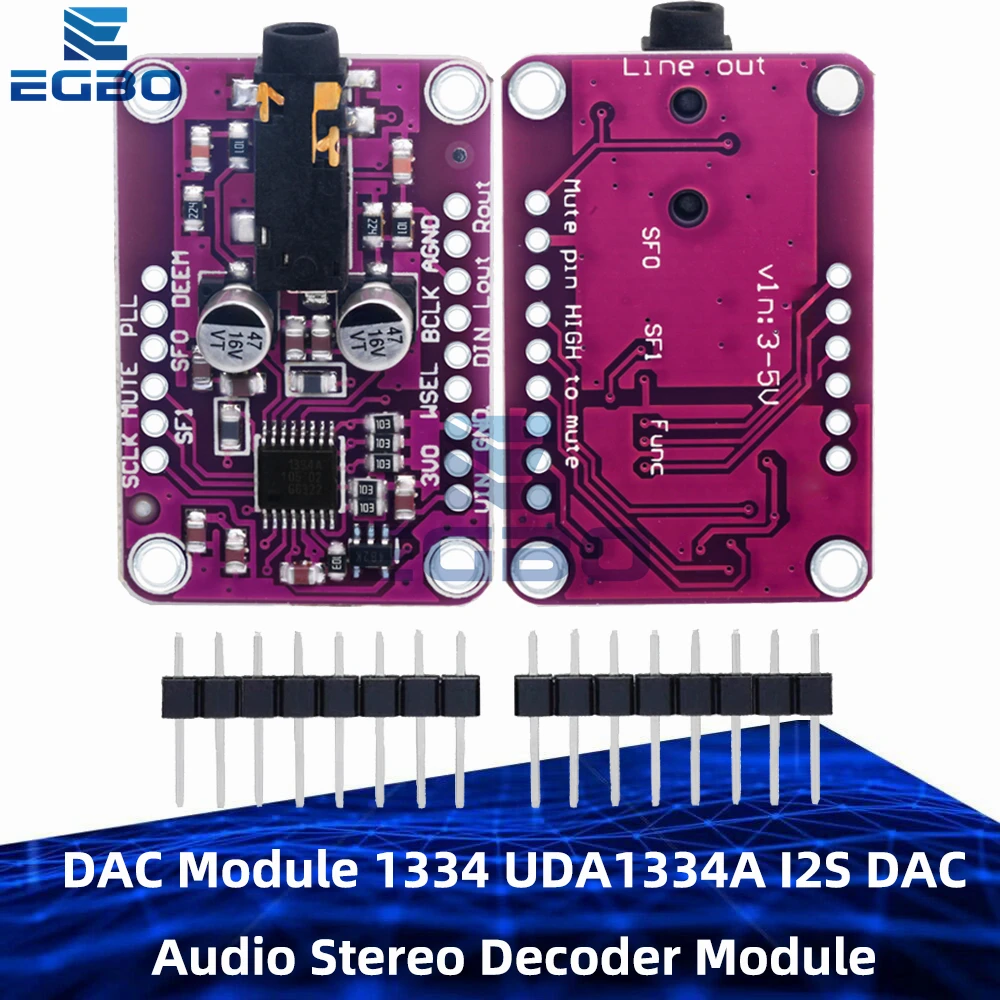 UDA1334A I2S DAC Module Stereo Audio Decoder Board for Arduino 3.3V-5V