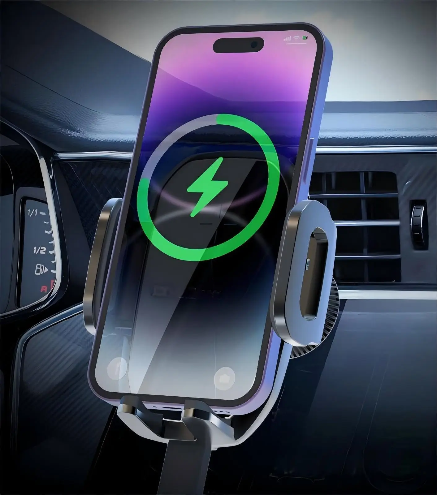 Autohalterung – Fahrzeug-Mobilhalterung mit 15 W Schnellladung, kabelloses Laden, Navigationsfunktionen