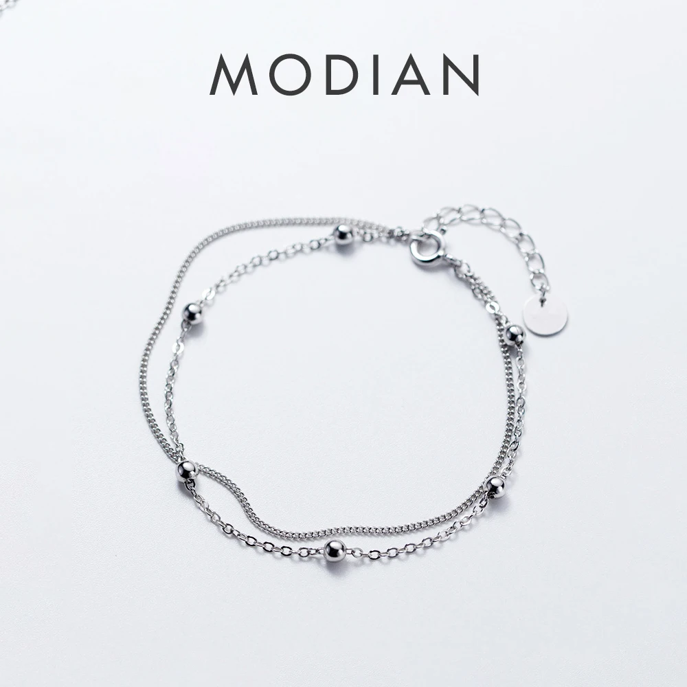 Modian moda proste linia koraliki bransoletki łańcuchowe dla kobiet 100% 925 Sterling Silver klasyczne Charm bransoletka S925 biżuteria srebrna