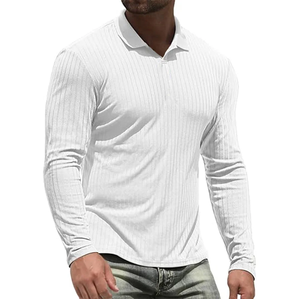 Cotton Men\'s Long Sleeve T-Shirts Men Polo Shirts High Quality Slim V-neck Striped Shirt Male Top Tees Male