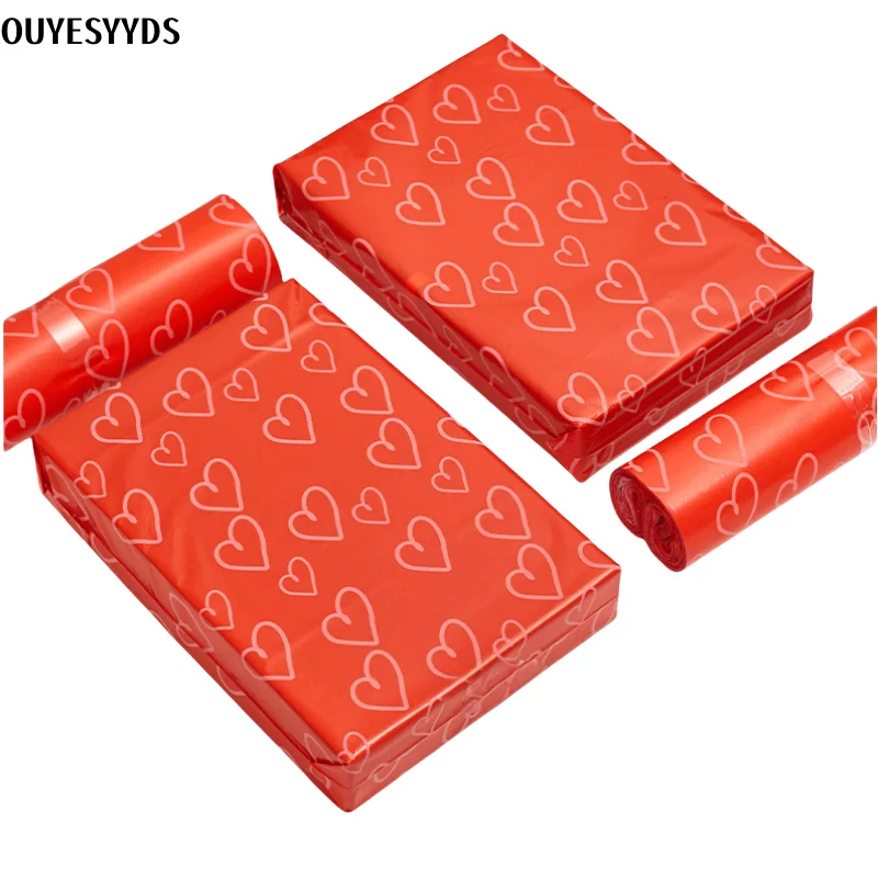 

50pcs Red Heart Express Bags Gift Packaging Clothing Shipping Bags Waterproof Poly Mailer Postal Mail Bags