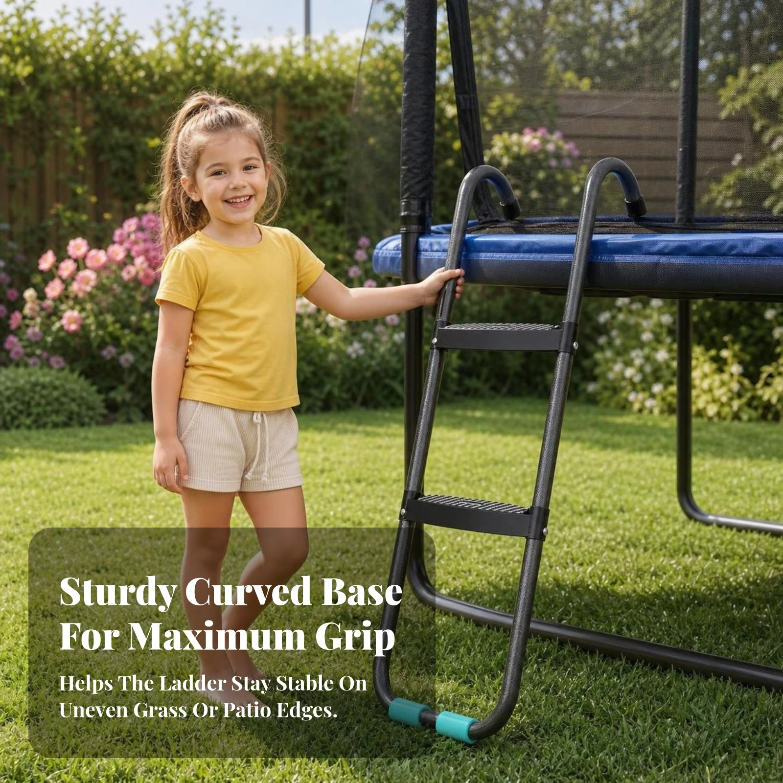 Trampoline Ladder with Non-Slip Steps Padded Trampoline Steps with Handgrips Climbing Ladder with Hooks Long-Lasting Quick