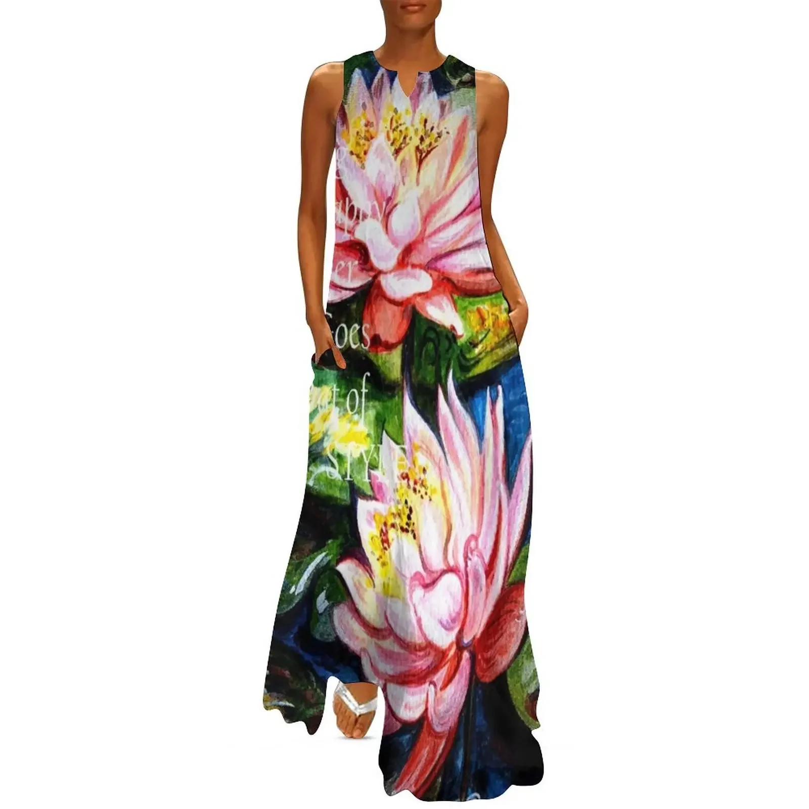 

Pink Water Lilies Long Dress beach outfits for women Womens dresses Dress