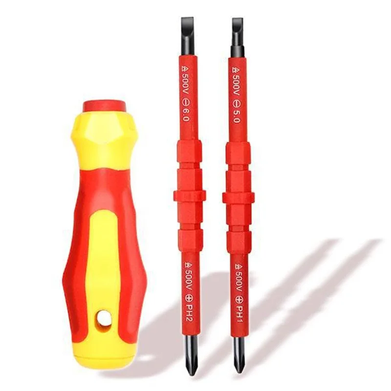 3 in 1 Insulated Screwdriver Set PH1 PH2 Slotted Cross Bits Electrician Tool Kit for Multi Purpose Use