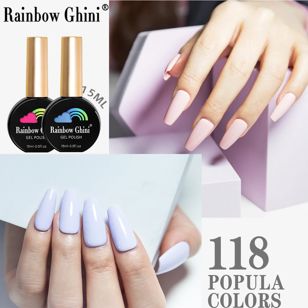 Rainbow Ghini 118 สี 15ml นีออนเจลเล็บยาวนานเลื่อมกึ่งถาวรเล็บอุปกรณ์ศิลปะสําหรับมืออาชีพ