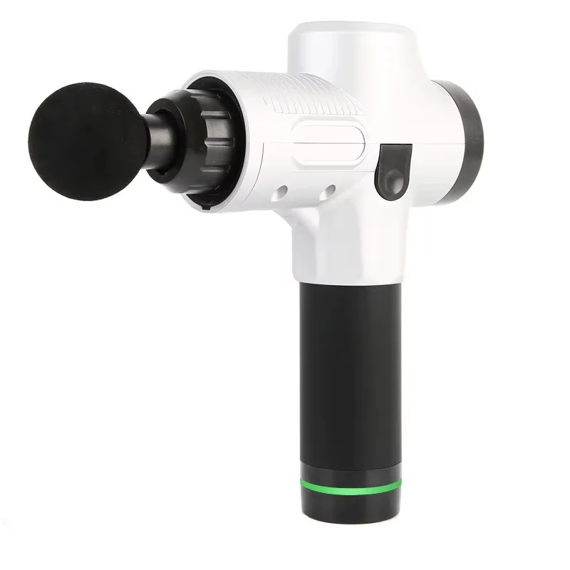Six-head brush motor massage gun, black handheld, full-body muscle relaxation vibration massager, 30 speed settings.