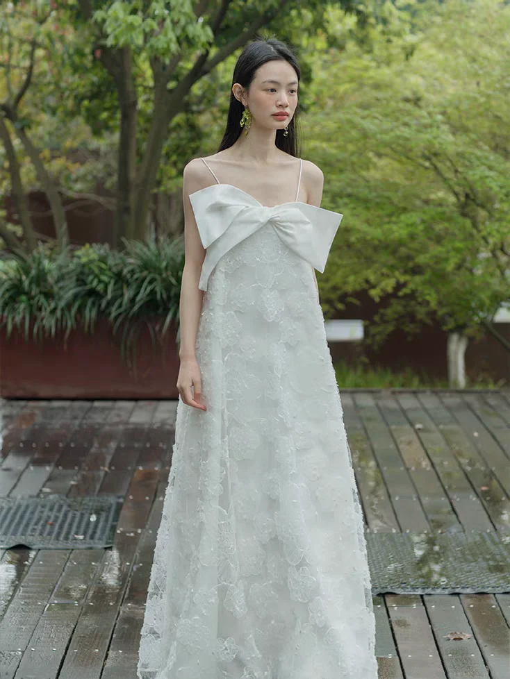 

White Lace Strap Wedding Robe High Waist Long Evening Gown for Bridal Photooots And Wedding Parties Ele Floor-Length Dr