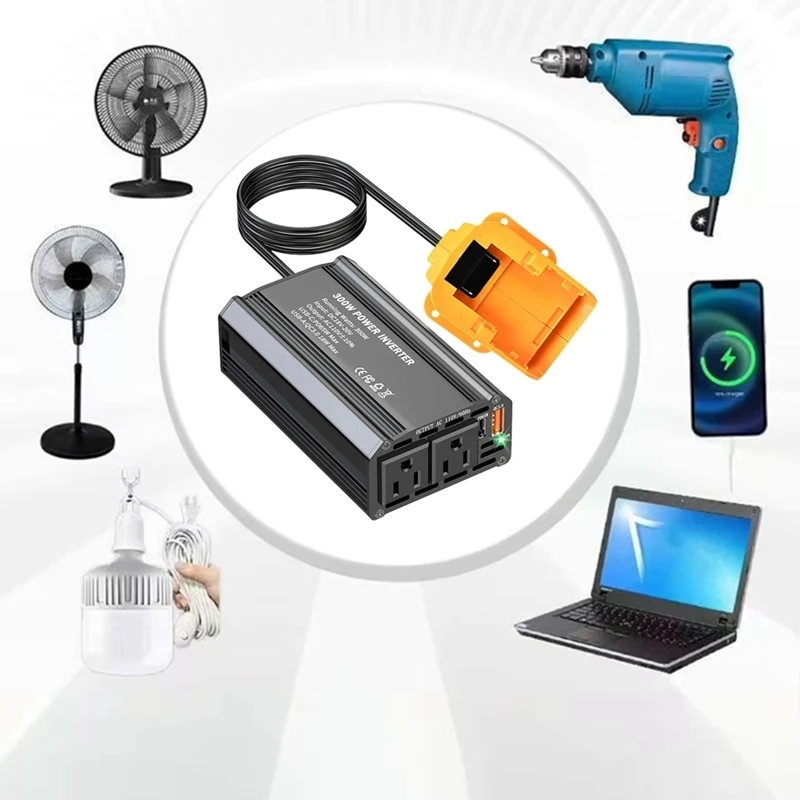 Super Sale 300W Car Power Inverter for DeWalt Li-Ion Battery Outdoor Inverter Type-C PD65W USB A 18W Power Station Generator