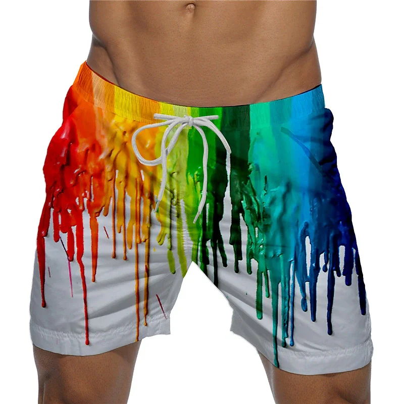

Men's beach shorts Colorful graffiti 3D Printed Board Shorts Summer Swim Trunks Elastic Waist DrawstringHawaiian Style Holiday