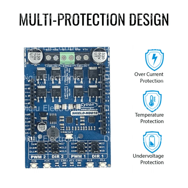 Cytron SHIELD-MDD10 10Amp 7V-30V DC Motor Driver Shield لـ Arduino 2 قنوات منتج المكونات الإلكترونية