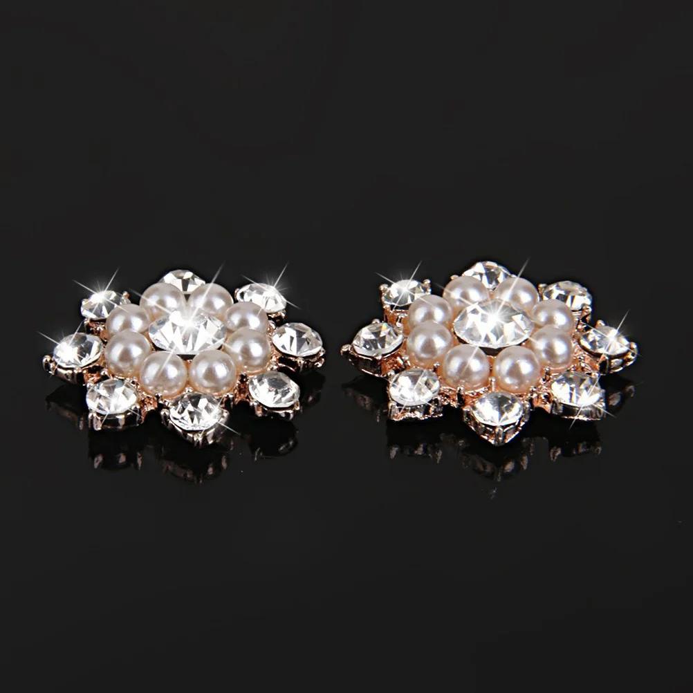 

10Pcs Faux Pearl Rhinestone Buttons Gold Wedding Embellishments Headbands Garment Bags Gift Wrapping Craft Decor