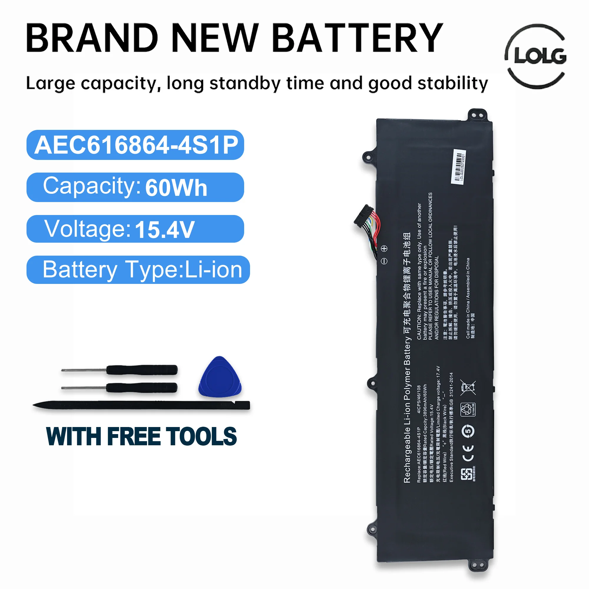 

Аккумулятор для ноутбука LOLG AEC616864-4S1P для Mechanical Revolution Jiaolong 16Pro-946Q3 16-7602 4ICP7/69/64