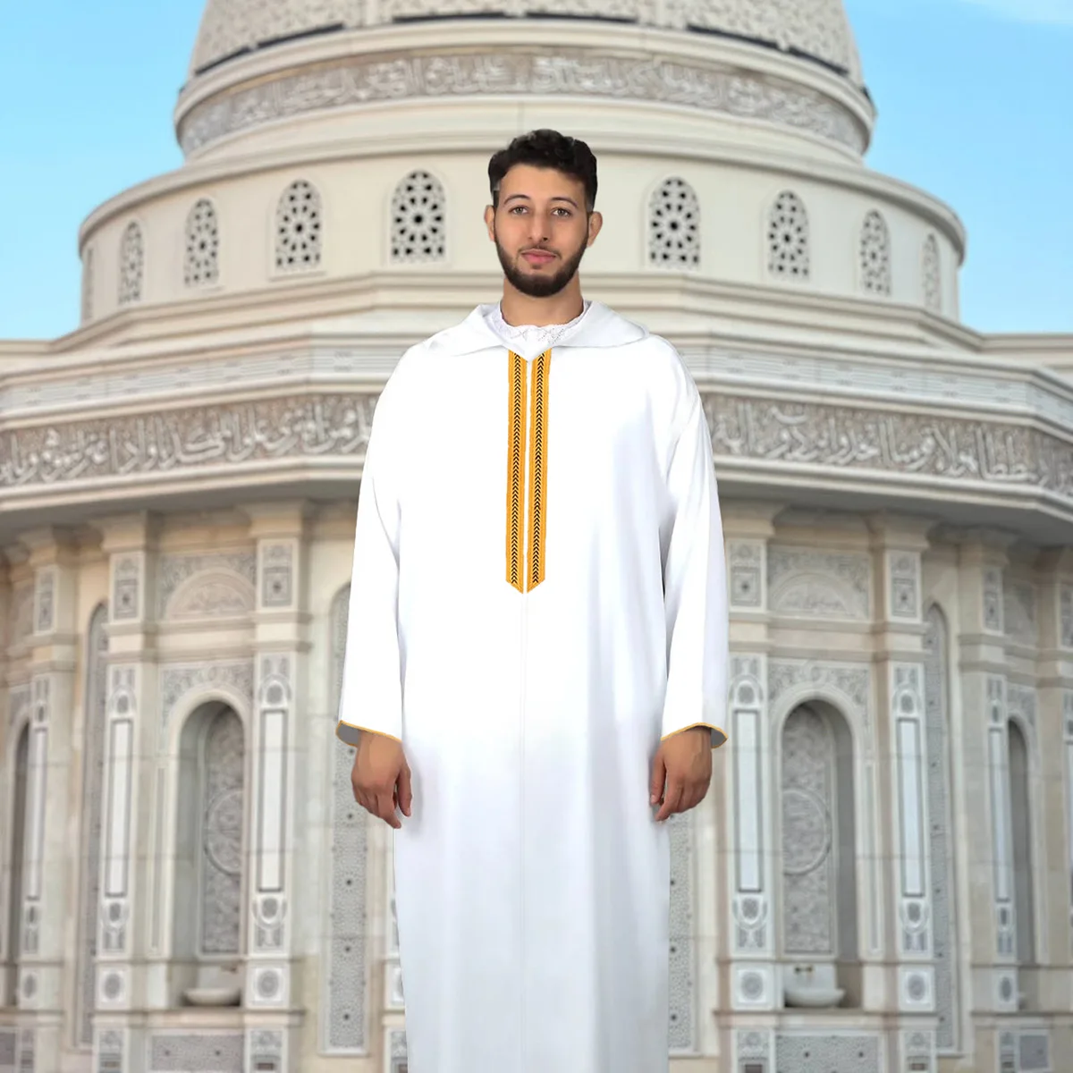 

Мужская мусульманская длинная рубаха с вышивкой и капюшоном в арабском марокканском стиле, роба-абайя, элегантная исламская одежда класса люкс для Рамадана, Дубай