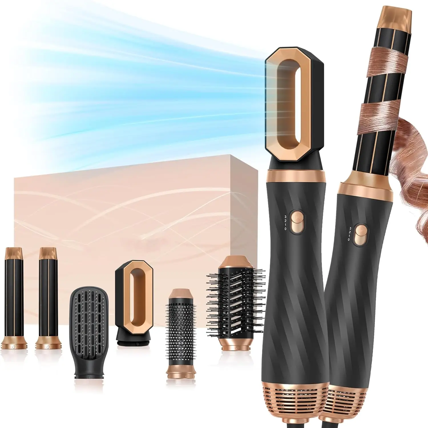 

6-in-1 Hair Dryer Brush Set, Detachable Styler with Negative Ion for Curly Twist and Travel
