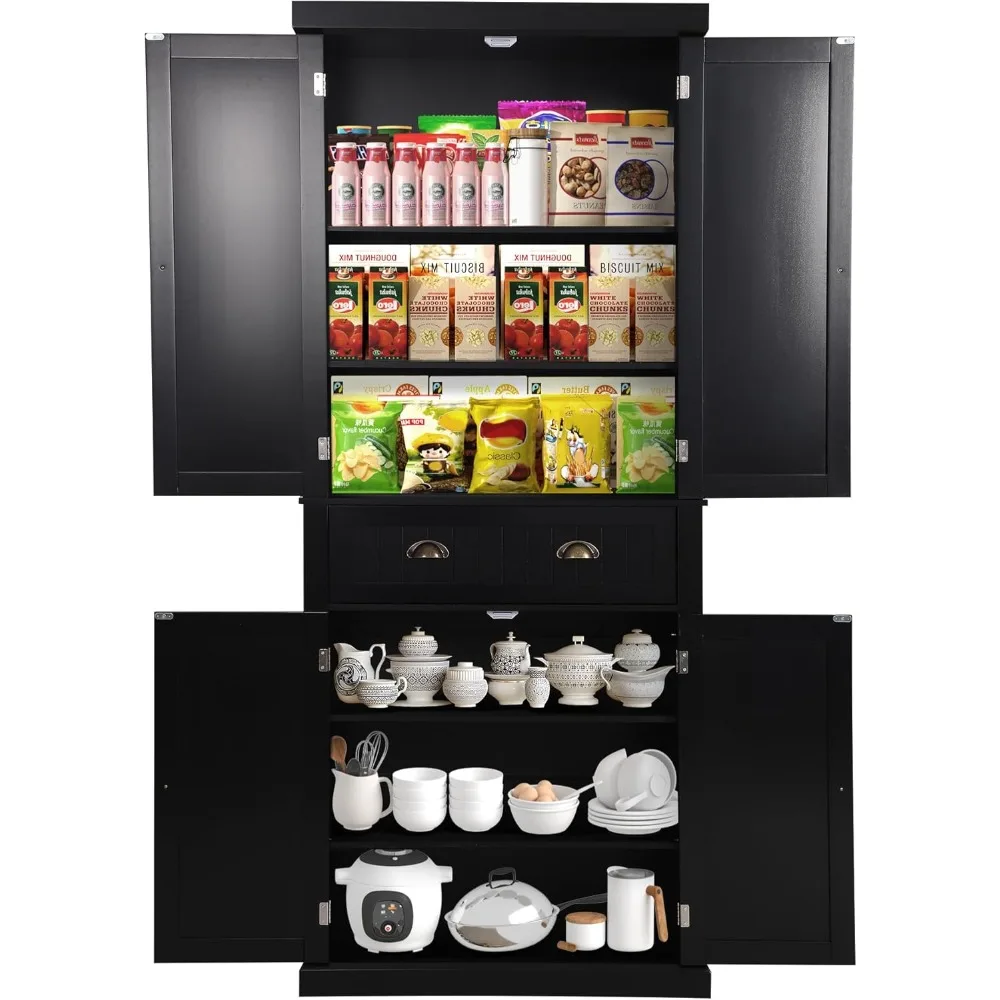 

72" Kitchen Pantry Cabinet, Freestanding Storage Cabinet with 4 Doors, Adjustable Shelves for Kitchen, Living Room and Dinning R