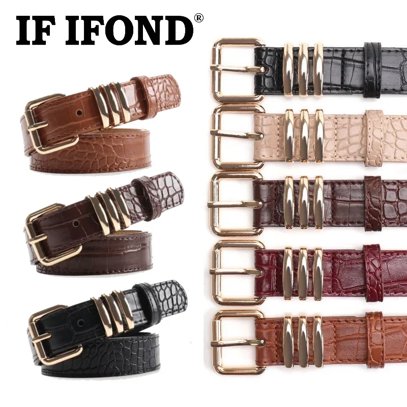 IF IFOND Korean-Style Premium Vintage Stone-Patterned Women’s Belt Alloy Belt with Three Small Loops for Dresses and Jeans