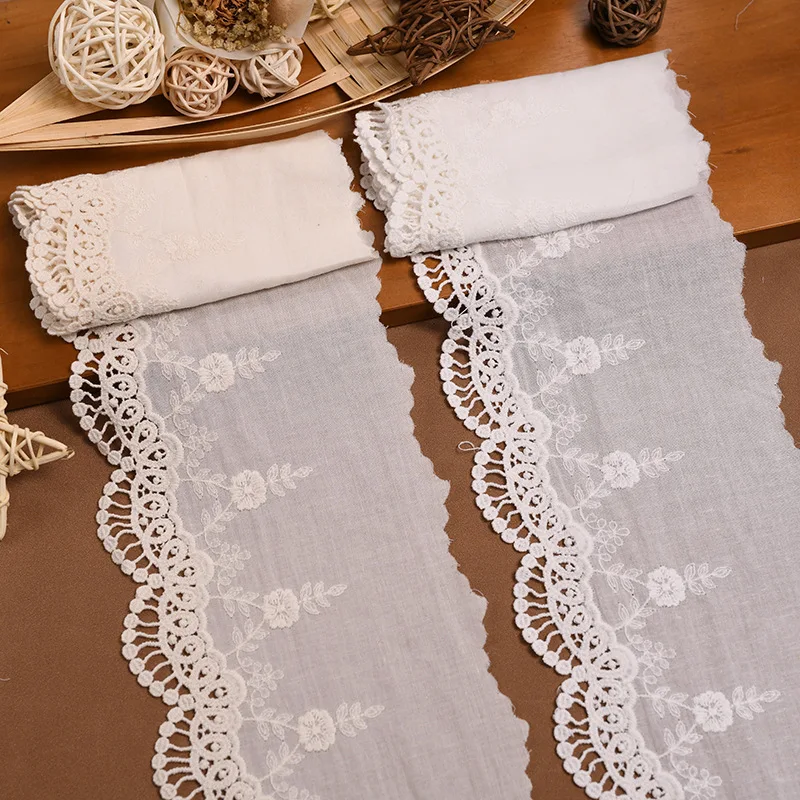 15 Yards Flowers Wavy Edge Embroidery Cotton Thread Off White Beige Dots Lace Ribbon Hair Bows DIY Crafts Handmade Accessories