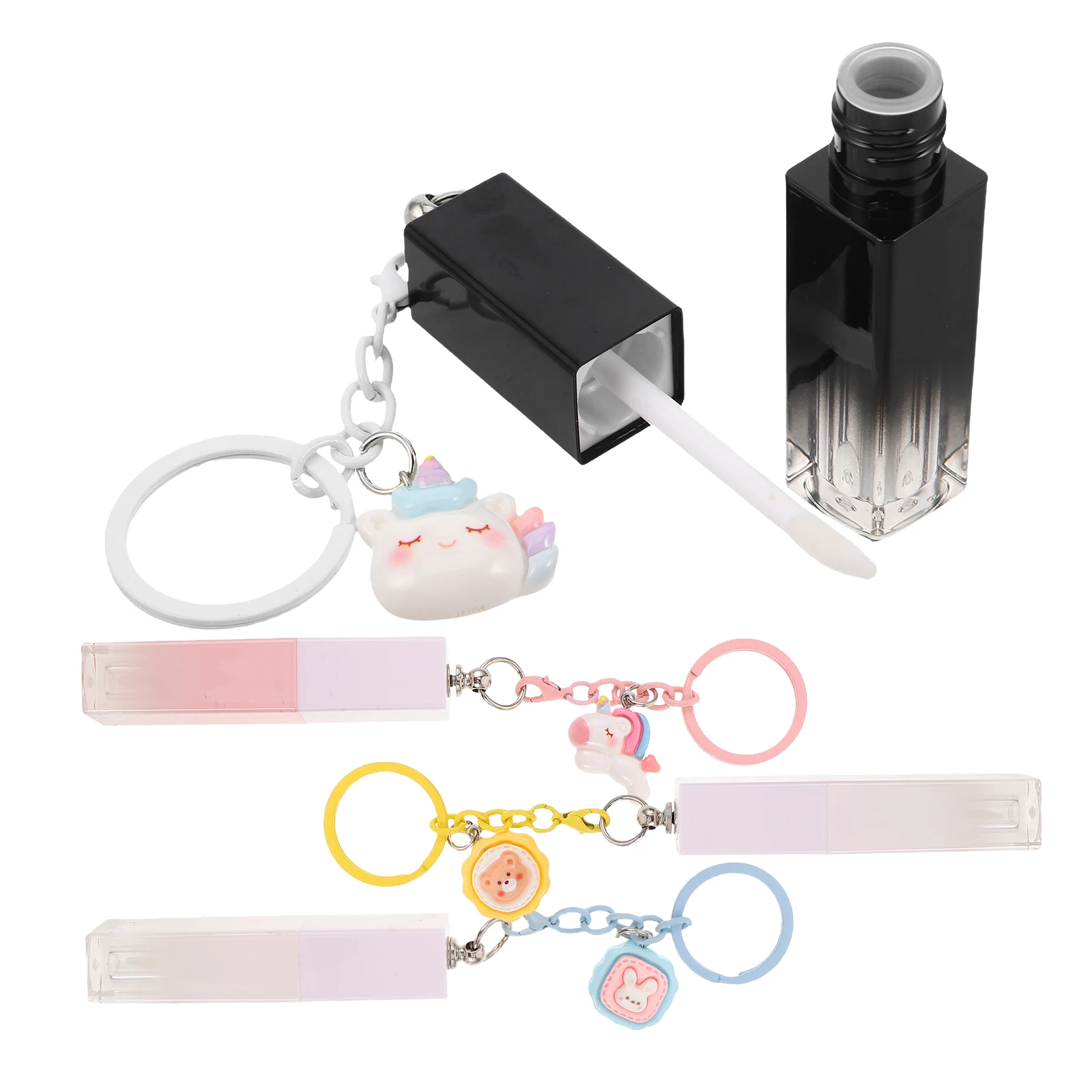 4 قطعة 3 مللي أنابيب ملمع الشفاه الفارغة إعادة الملء تصميم متدرج مع سلسلة المفاتيح لطيف حاوية محمولة DIY بها بنفسك بلسم الشفاه ماكياج النساء #3