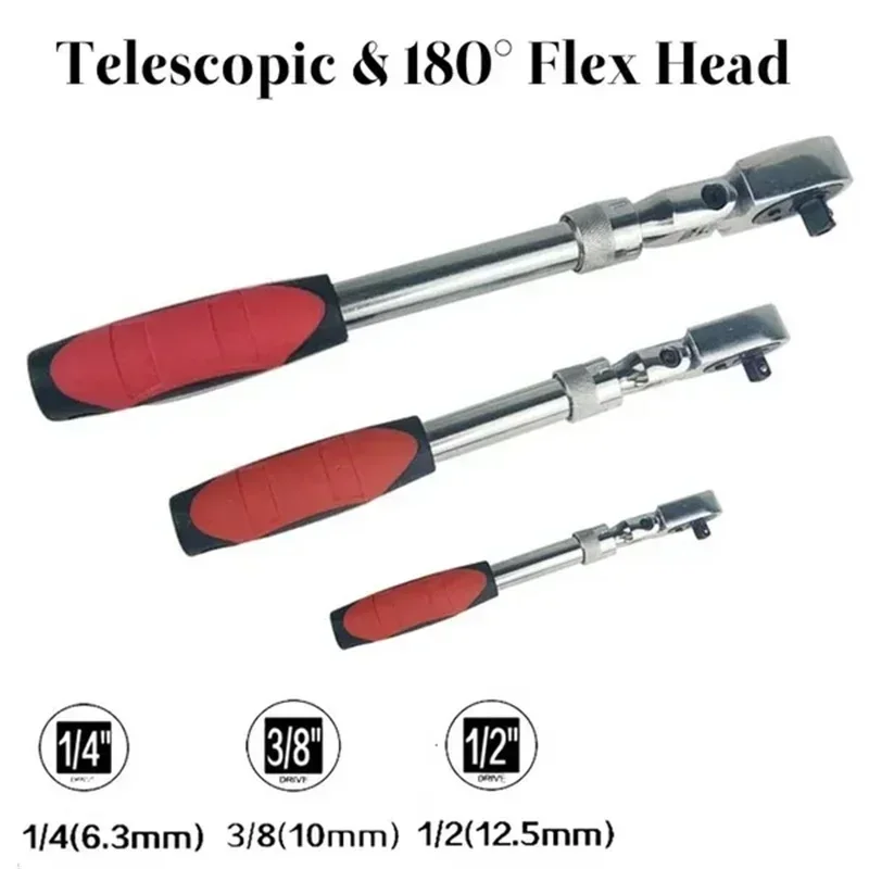 

1/4" Tooth 72 1/2" 3/8" Stretching Length Professional Torque Wrench Ratchet Quick Release Socket Telescopic