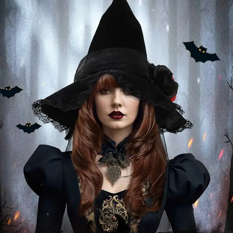 195E 카니발 마녀 모자 가장 무도회 리본 마법사 모자 할로윈 축제를위한 성인 어린이 마녀 모자