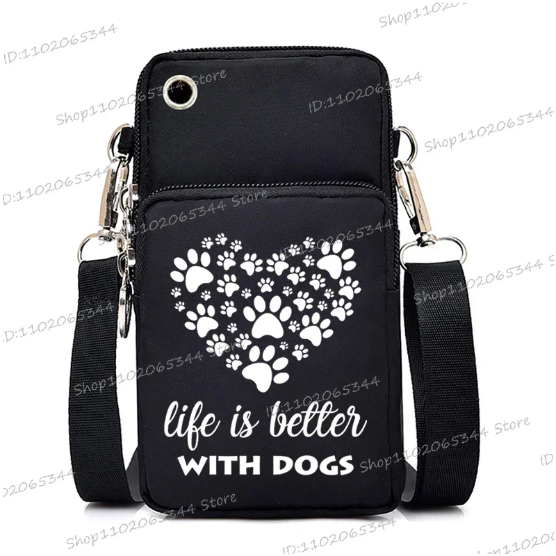 Dog Cat Paw Graphic Women's Mobile Phone Bag Harajuku Cartoon Female Handbag Animal Paw Lovers Small Crossbody Bags Mini Purse