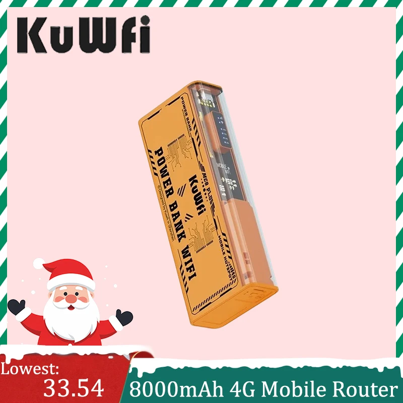 KuWFi 300Mbps 4G WiFi Mobile Router Portable Mini LTE Router Large Capacity  8000mAh Ultra Long Battery Life USB Output TypeC