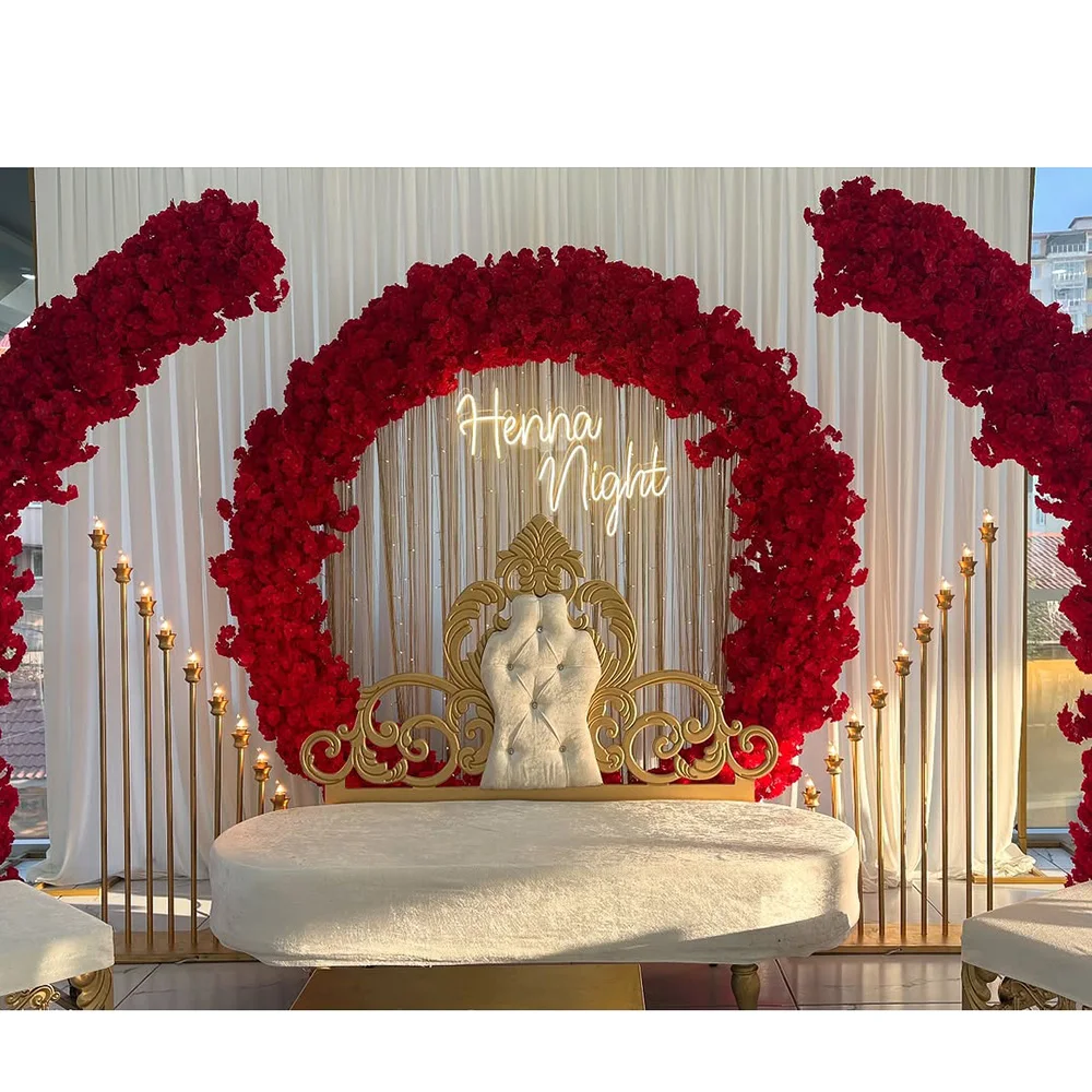 

FSDKX Wholesale Wedding Decoration Gold Stainless Steel Wedding Backdrop Metal Frame Flower Backdrop