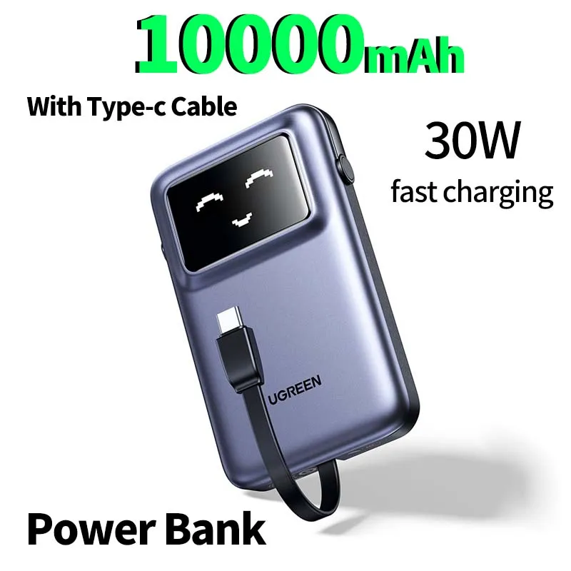 

UGREEN 10000mAh Power Bank Comes with charging cable Type C Cable 30WOutdoor Portable for iPhone Samsung xiaomi Portable Battery