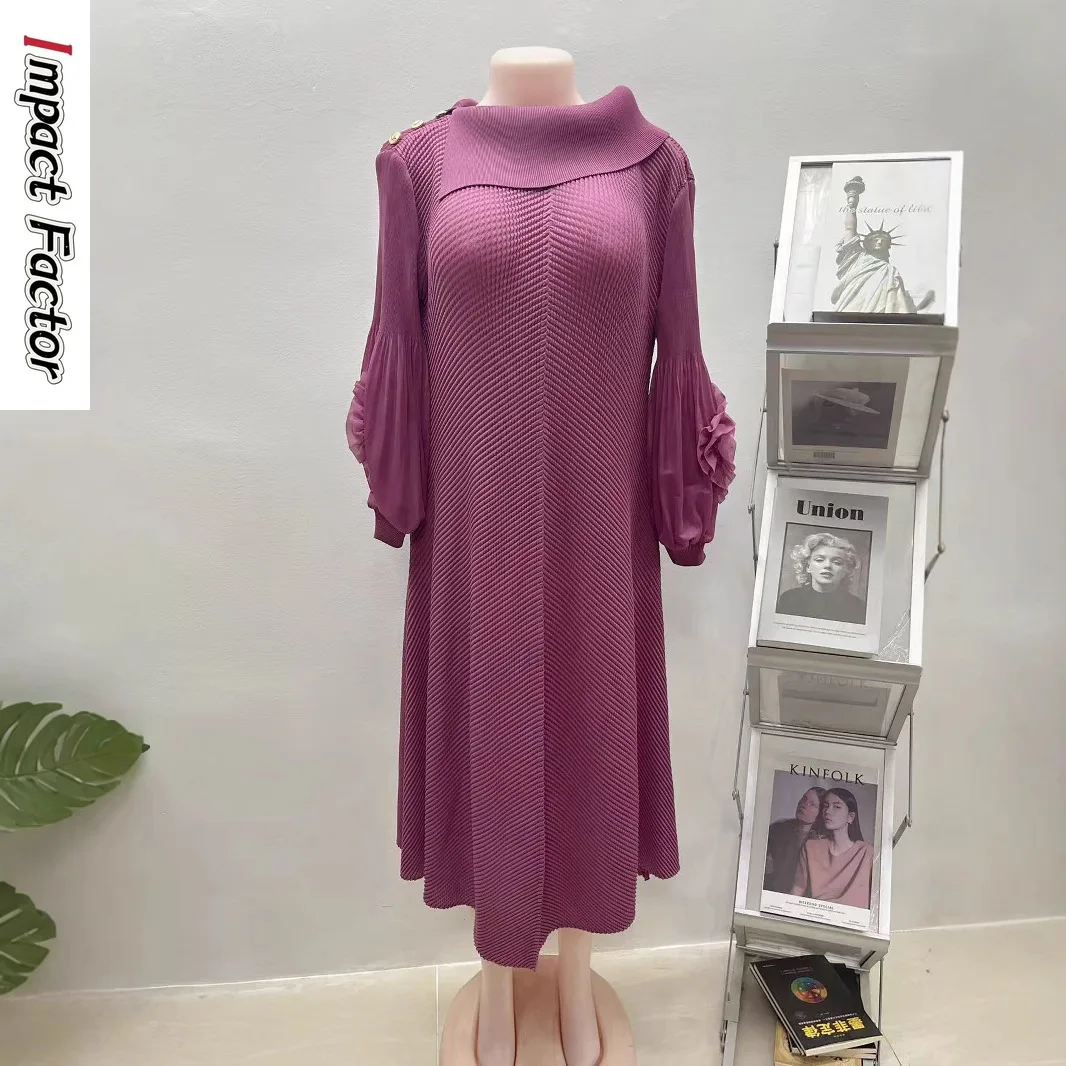 

2025 New Dress Women's Summer High Sense Dignified Intellectual Loose Belly Miyake Long Dress Foreign Style