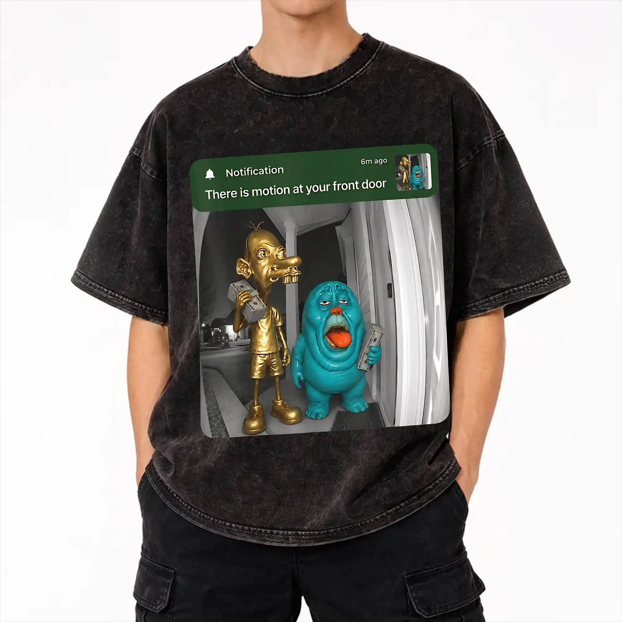 There Is Motion At Your Front Door Neegy Meme  Washed T Shirt Streetwear Hip Hop Fashion T-Shirt  Tees Tops