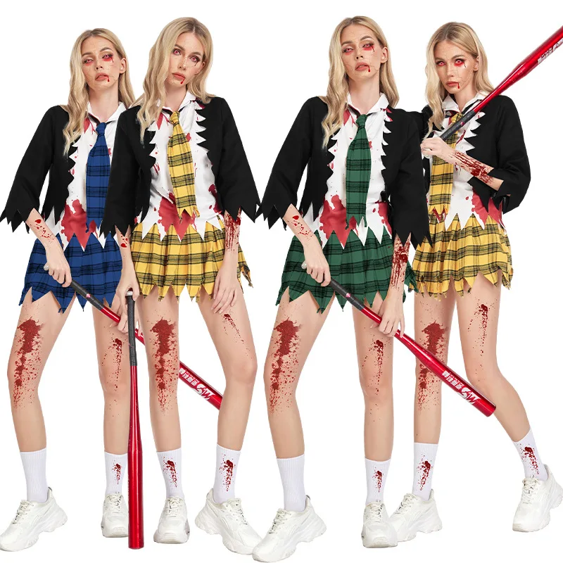 Halloween Vampire Cosplay Costume Scary Campus Zombie Student Zombie Role-playing Plaid Skirt Suit