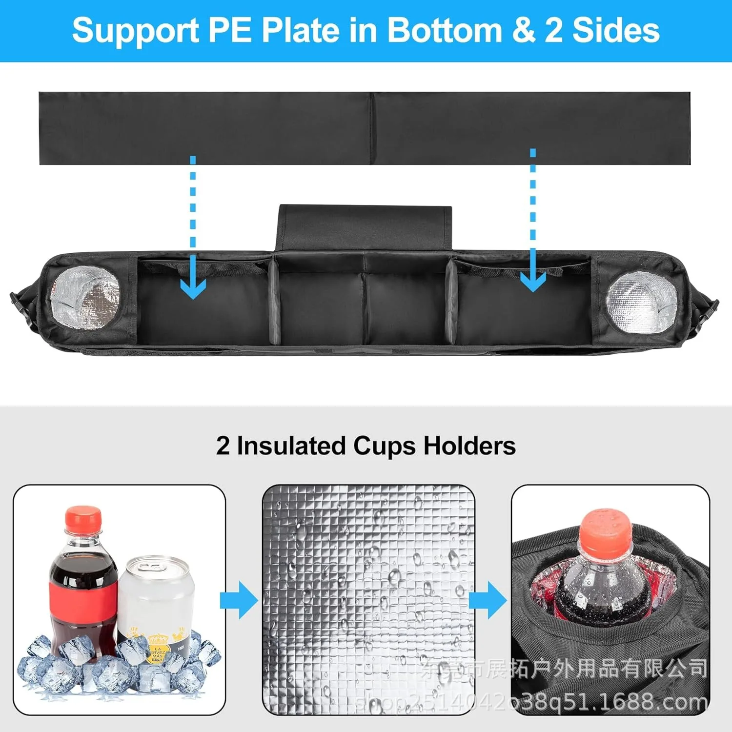 Golf Cart Front Storage Basket with Insulated Cup Holder Dashboard Tray Organizer Outdoor