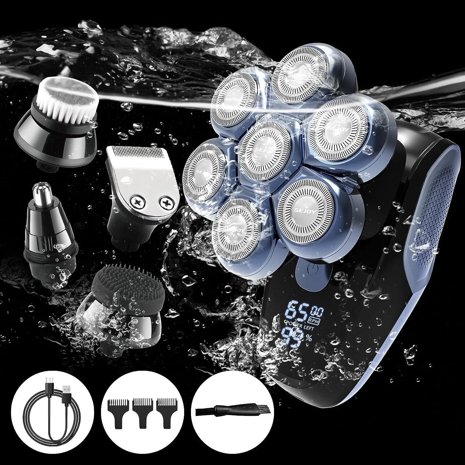 Sejoy Multifunction Electric Head Shaver for Bald Men Elctric Shaver 7D Cordless Men Razor