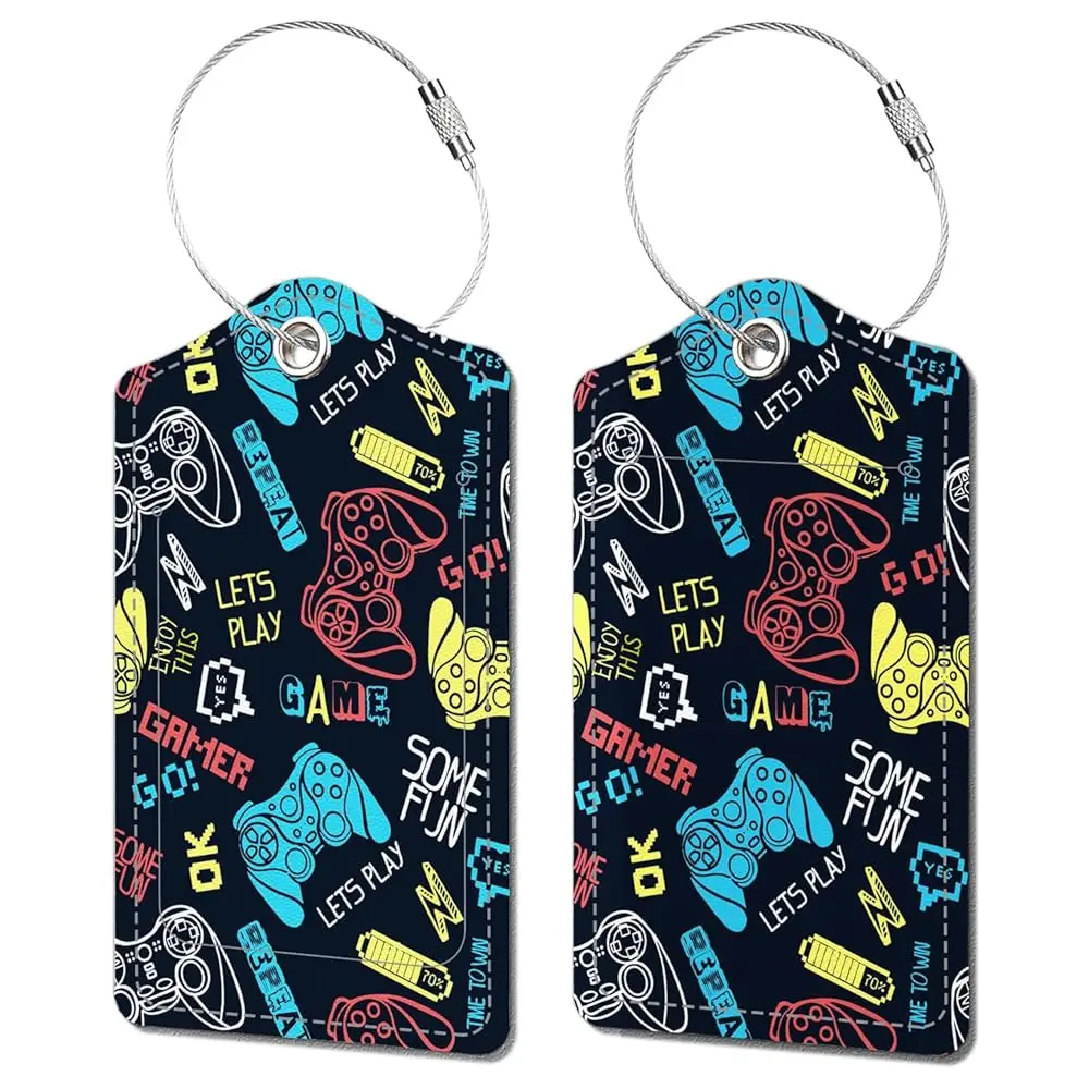 

Free ShippingLuggage Tags for Suitcases 2 Pack - Cute Unique Funny Game Leather With Privacy Labels and Stainless Steel Loop - T