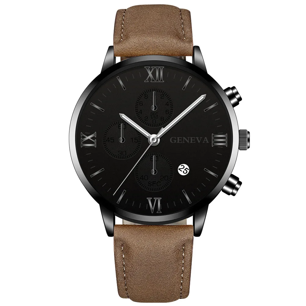 Fashion Genève Mannen Datum Legering Synthetische Leather Analoge Quartz Sport Horloge Mannelijke Klok Top Brand Luxe Relogio Masculino