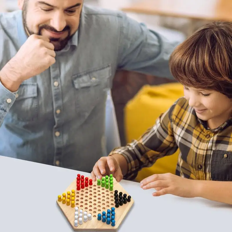 Hexagonal Checker Board Durable Wooden Chinese Style Chinese Checkers Embedded Design Wooden Hexagonal Checkers