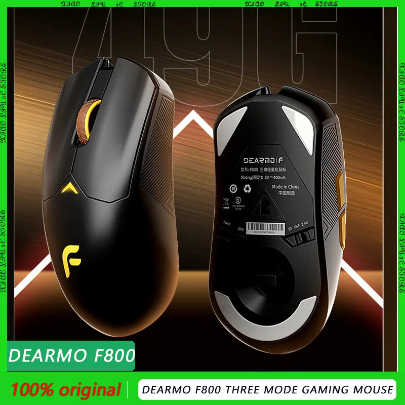 Dearmo F800 Three mode Gaming mouse black gold wireless PAW3395 customized 8K 2.4G Ergonomic Lightweight laptop Gift PC mouse