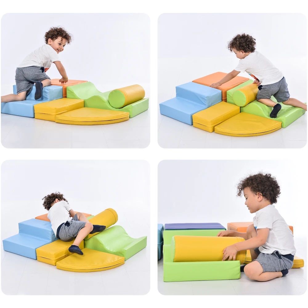 Set da gioco in schiuma morbida per arrampicata e gattonare 6 in 1, attrezzatura da gioco morbida Parco giochi per arrampicata e gattonare per bambini, bambini striscianti e arrampicata