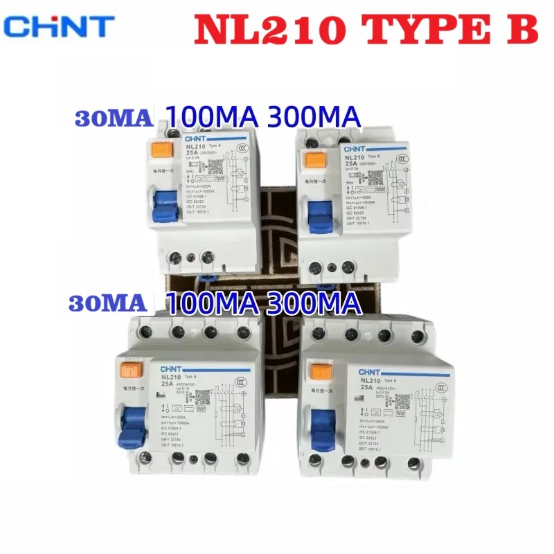 CHINT  NL210 TypeB 30MA 100MA 300MA Leakage Protection Circuit Breaker B Type 2P 4P RCCB RCBO DC Circuits Tpye B Cable Sleeves