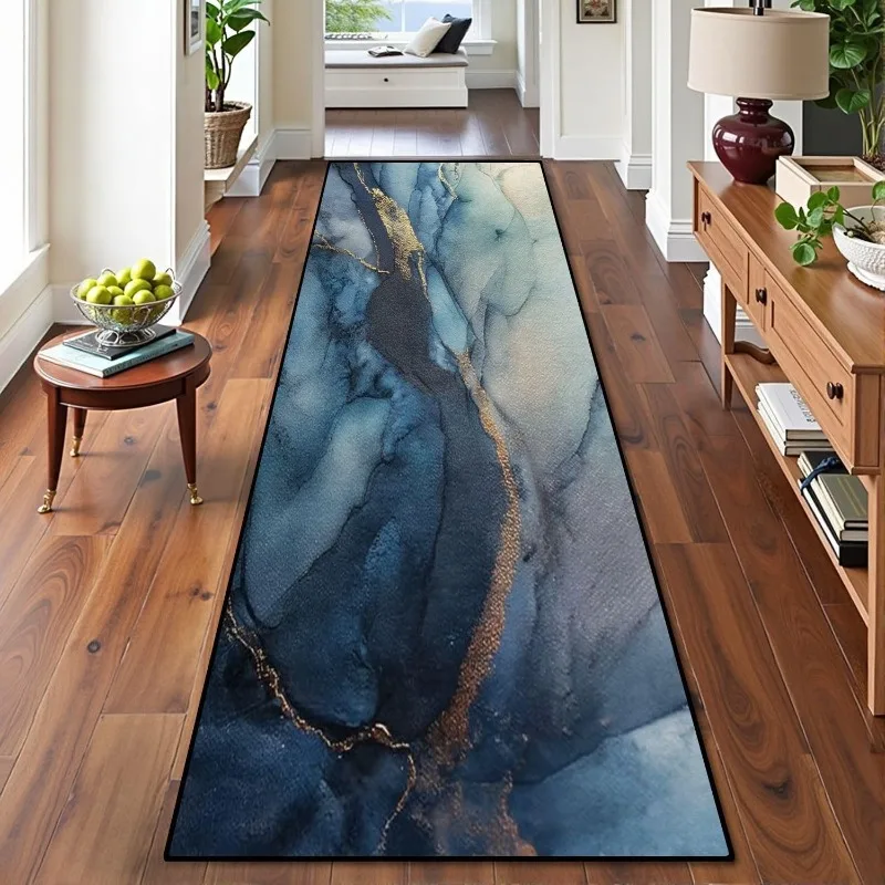 Marble Vein Gold Foil Runner Rug Ink Painting Style Modern Luxury Home Decor Carpet Soft Non-Slip Floor Mat for Living Room