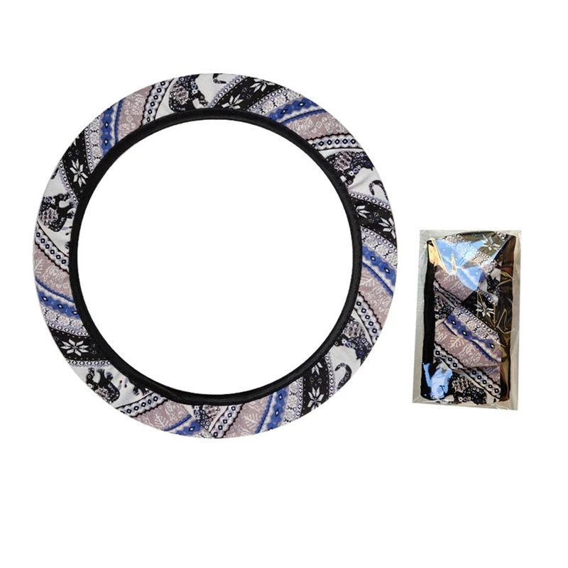 

Car General Elephant Printed Elastic Steering Wheel Cover Canvas Without Inner Ring Elastic Steering Wheel Interior Accessories