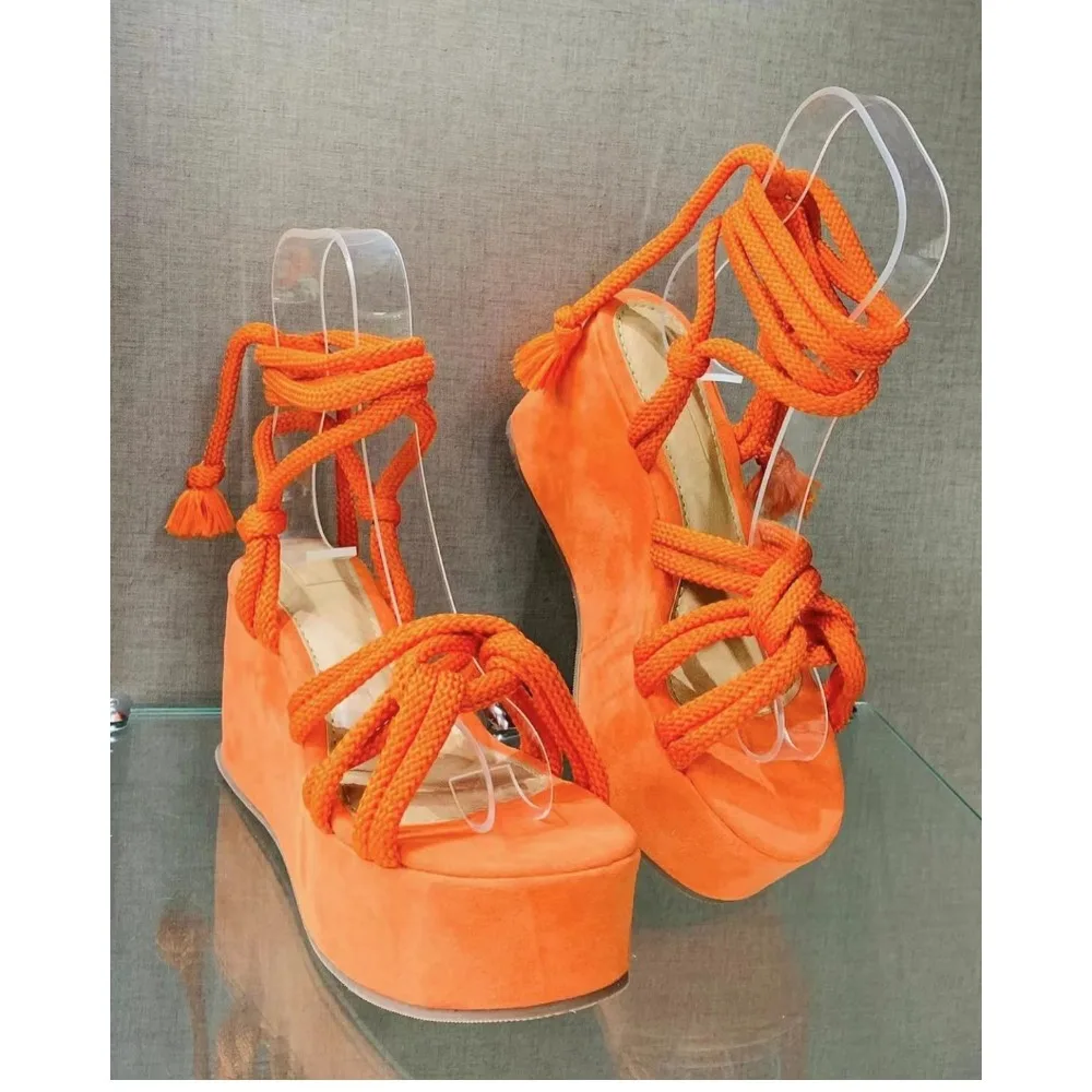 New Platform Wedge Strappy Sandals moda donna punta tonda croce legata Open Toe sandali donna sandali con plateau Zapatos De Mujer