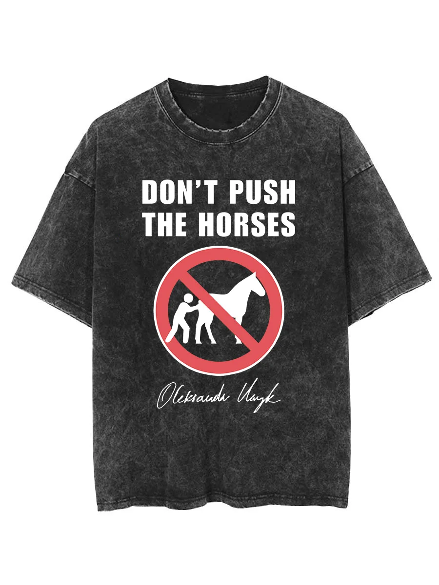 

Don’t Push the Horses Oversized T shirt 100% Cotton Vintage Washed T-shirt for men Funny Meme Quote for Sarcastic Minds P366
