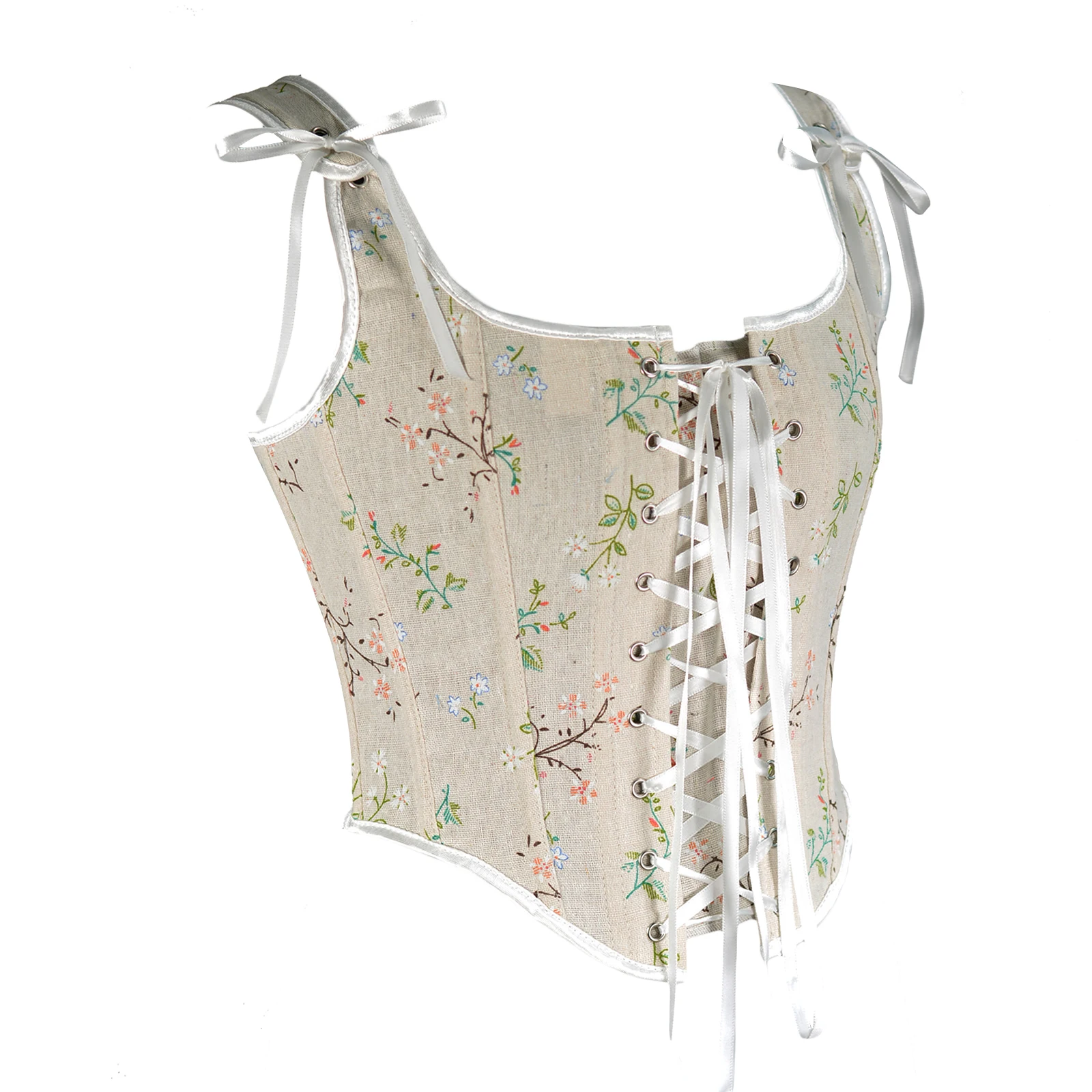 y2k Women Chic Bandage Floral Corset Vintage Camisole Flower Embroidery Pattern Tight Vest Drawstring Crop Top Suspender Corset