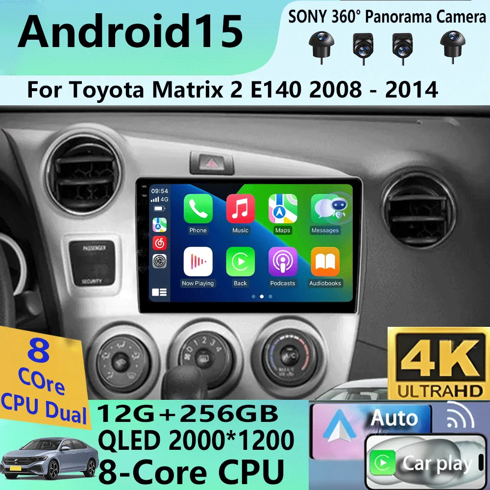 

Android 15 Carplay Auto Car Radio For Toyota Matrix 2 E140 2008 2009 2010 2011 2012 2013 2014 Multimedia Player Navigation GPS